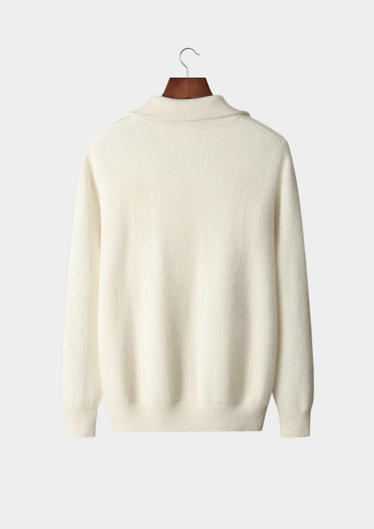 Pure Extra-Fine Merino Wool Ribbed Zipper Cardigan | Vallentty