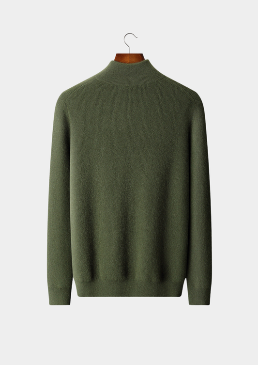 Pure Cashmere Olive Ribbed Half Zip | Vallentty
