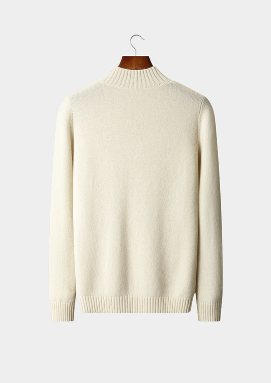 Pure Cashmere Ivory Patterned Mockneck | Vallentty