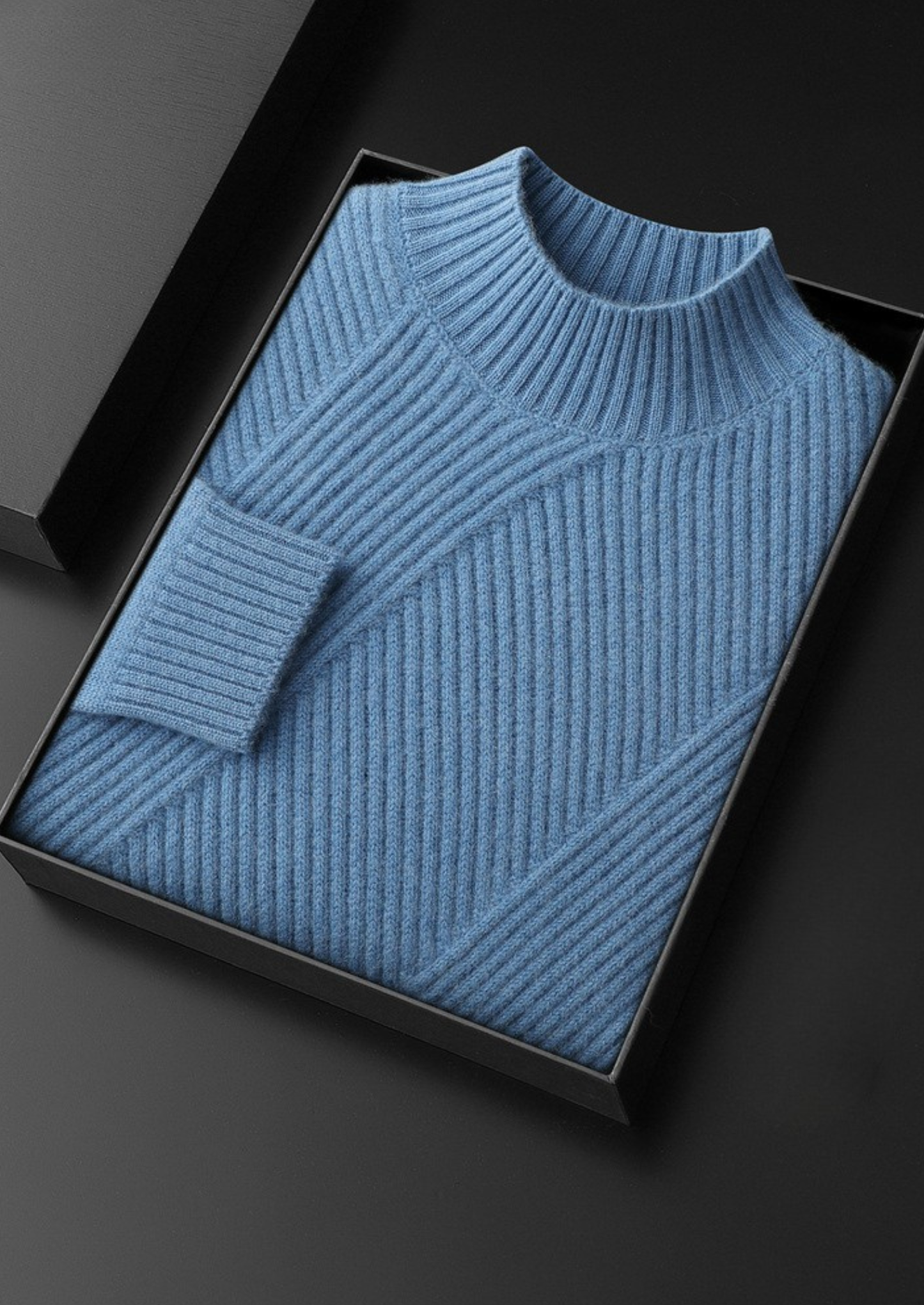 Pure Cashmere Sky Blue Patterned Mockneck | Vallentty