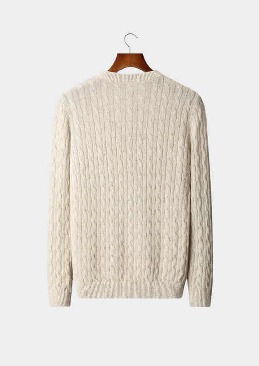 Pure Extra-Fine Merino Wool Nepped Cable Crewneck | Vallentty