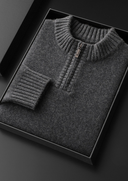 Pure Cashmere Dark Gray Half Zip Sweater | Vallentty