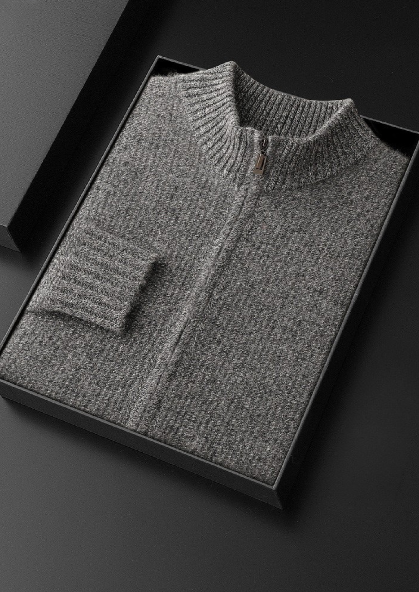 Pure Cashmere Gray Ribbed Zip Cardigan | Vallentty