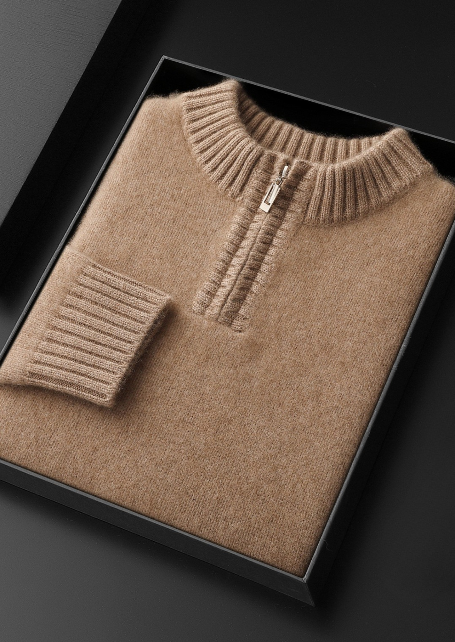 Pure Cashmere Light Beige Half Zip Sweater | Vallentty