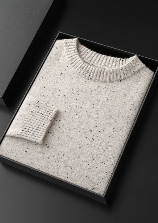 Pure Cashmere White Nepped Essential Crewneck | Vallentty