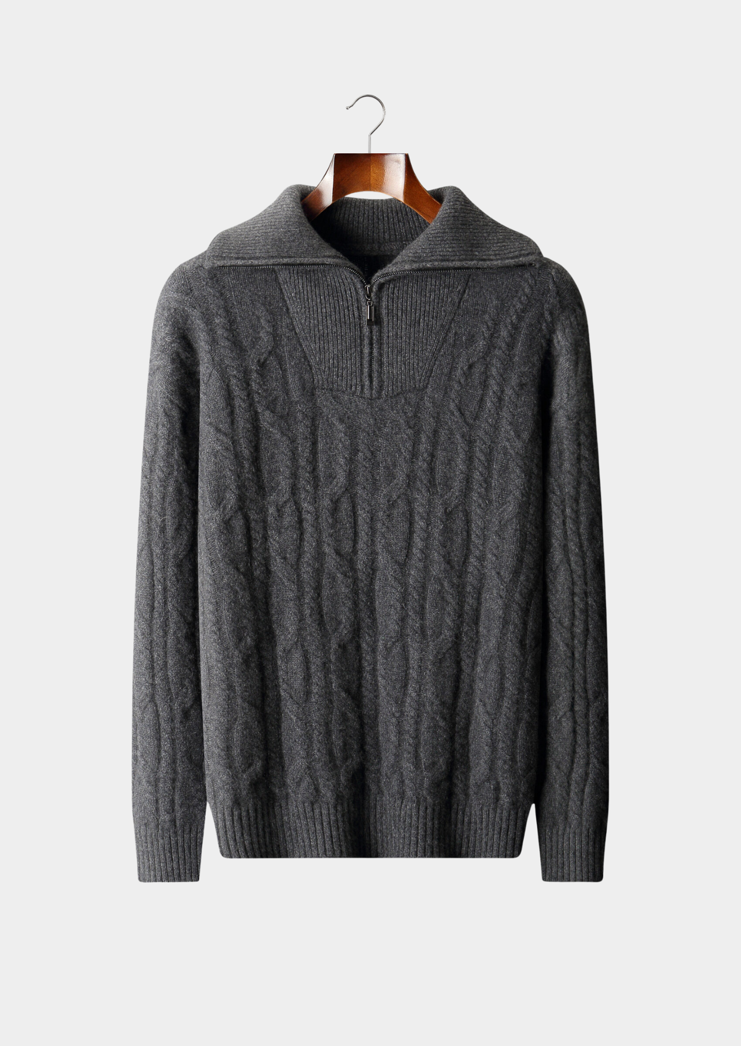 Pure Cashmere Dark Gray Cable Half Zip Sweater | Vallentty