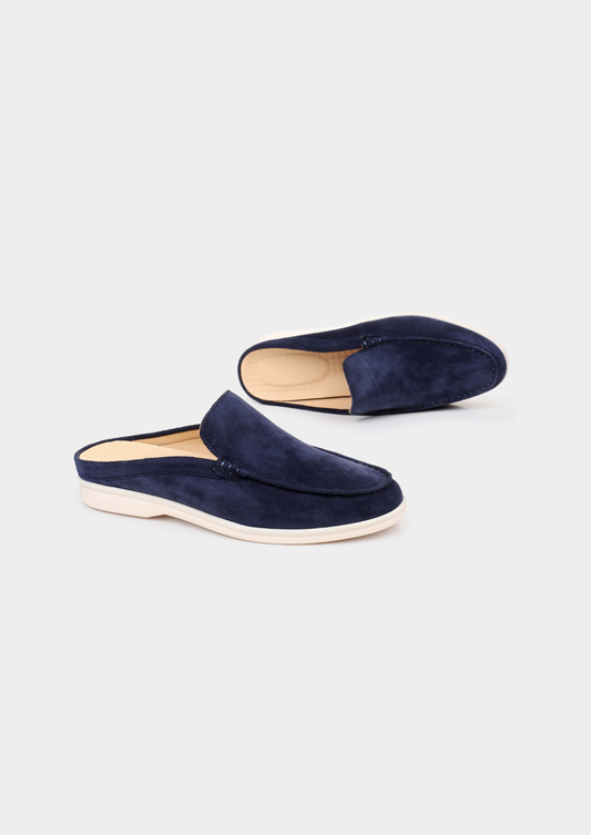 Navy Blue Marina Suede Slipper | Vallentty