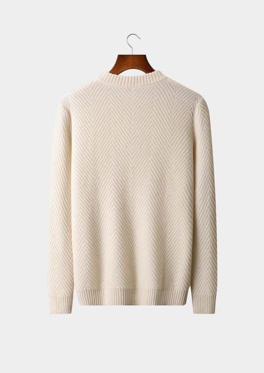Pure Cashmere Ivory Herringbone Crewneck | Vallentty