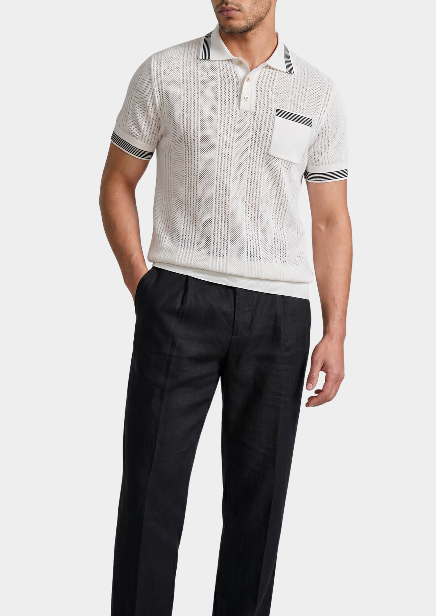 Leon White Open Knit Lightweight Polo | Vallentty