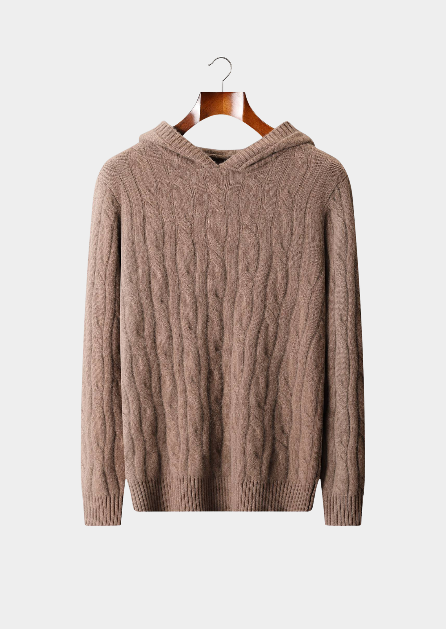 Pure Cashmere Beige Cable Knit Hoodie | Vallentty