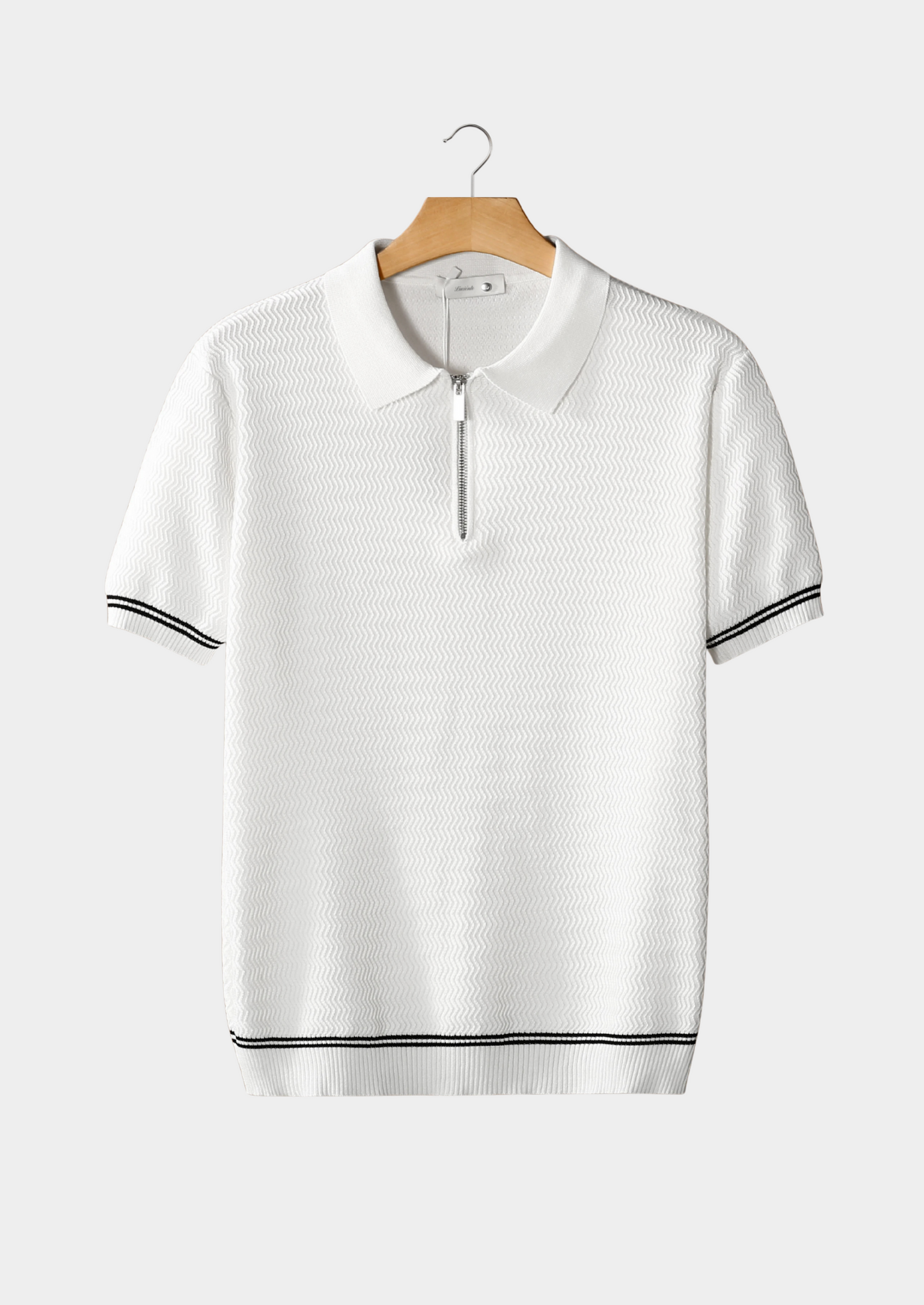 White Zigzag Textured Zipper Polo | Vallentty