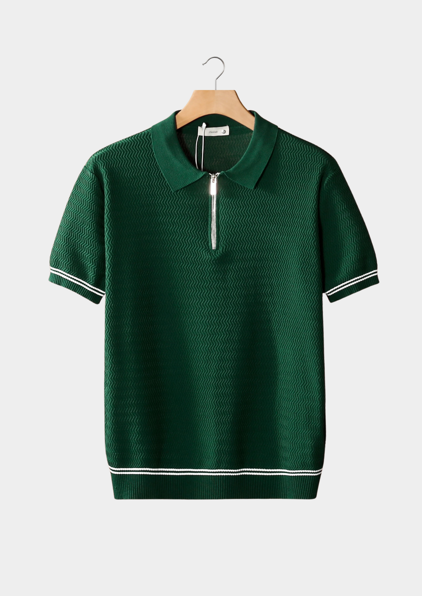 Green Zigzag Textured Zipper Polo | Vallentty
