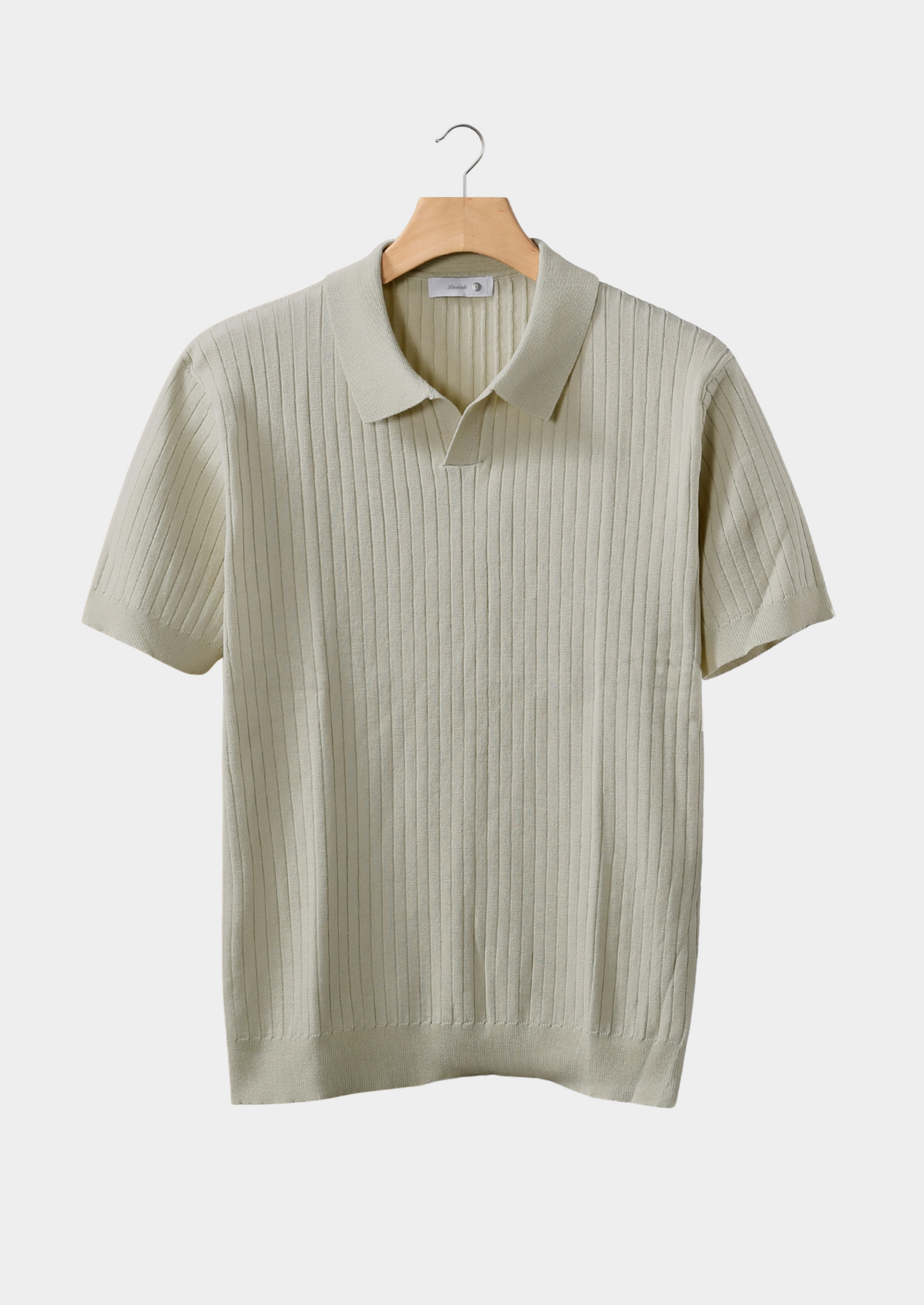Khaki Ribbed Buttonless Polo | Vallentty