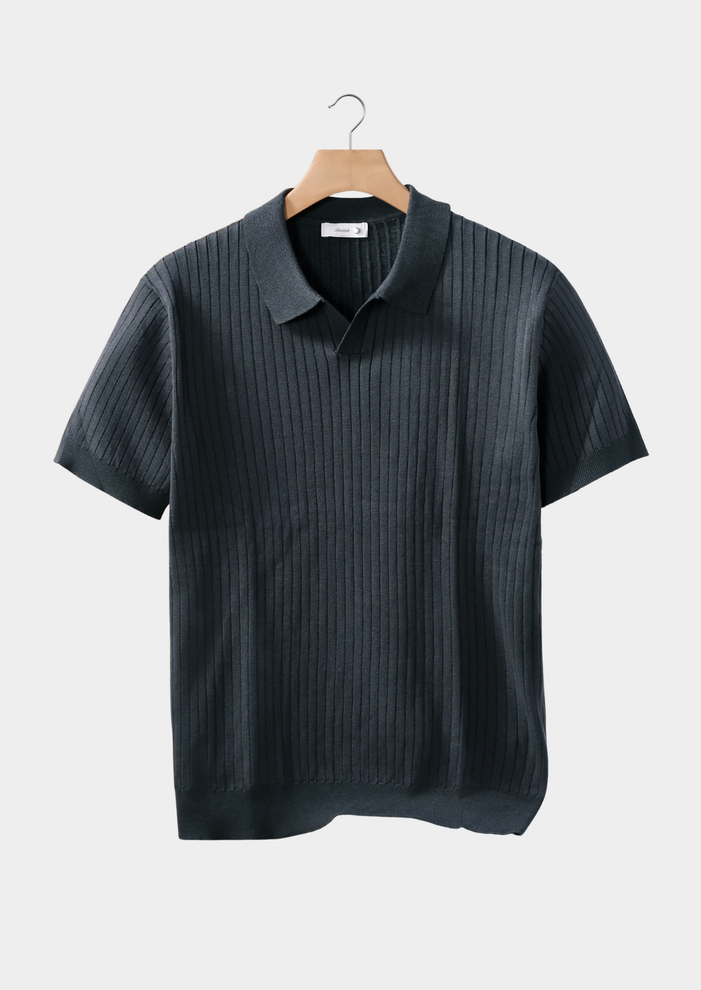 Dark Gray Ribbed Buttonless Polo | Vallentty