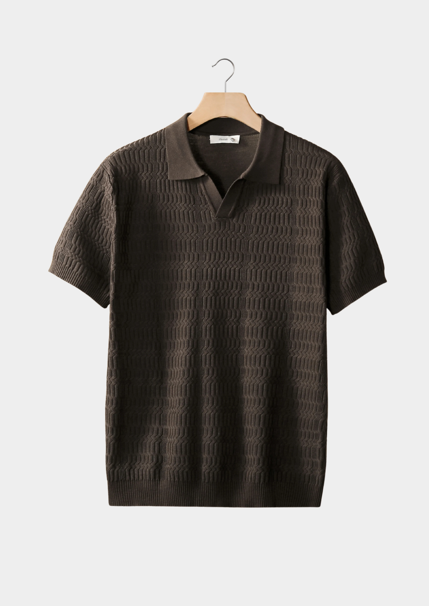 Coffee Patterned Knit Buttonless Polo | Vallentty
