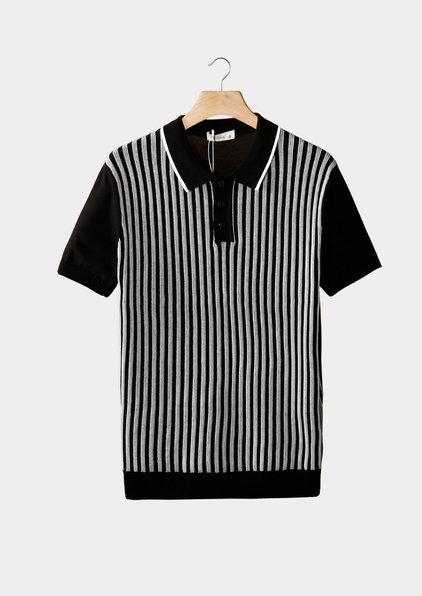 Black Vertical Striped Polo | Vallentty
