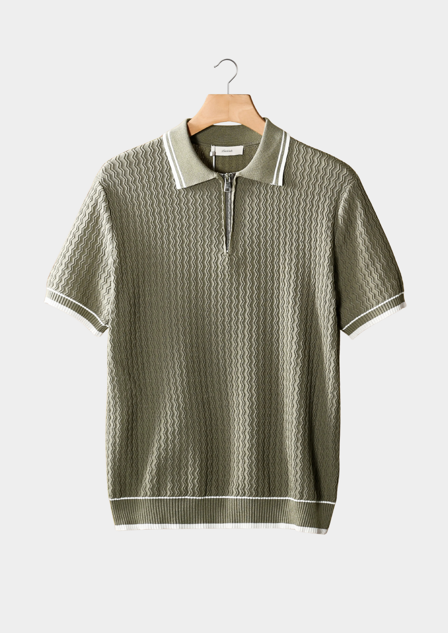 Taupe Wavy Textured Zipper Polo | Vallentty