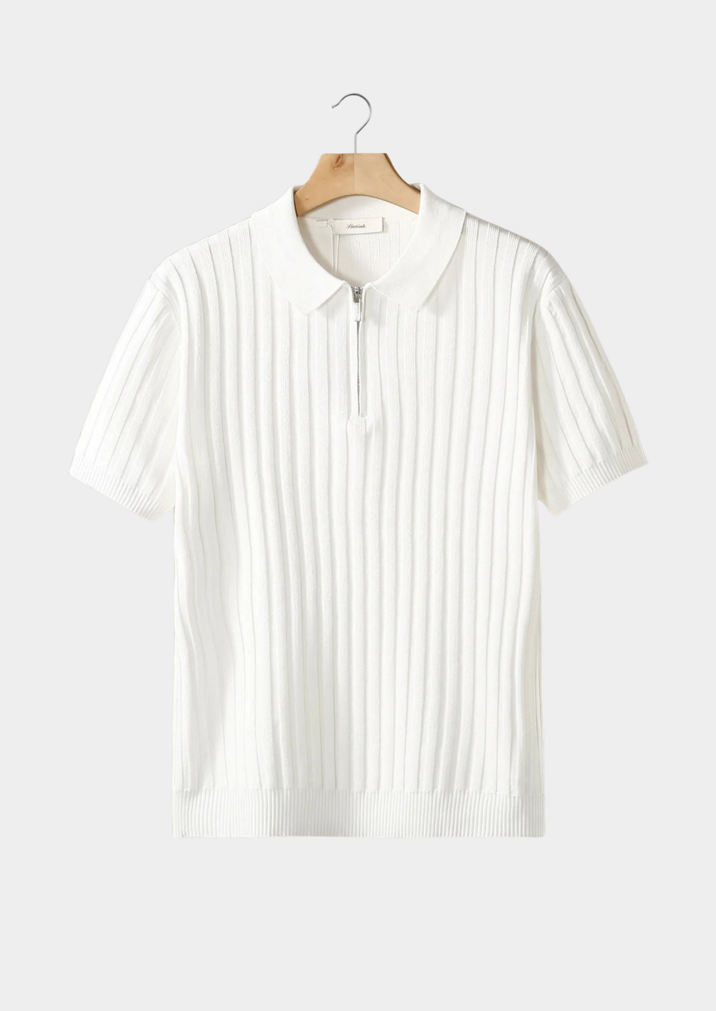 White Ribbed Zipper Polo | Vallentty