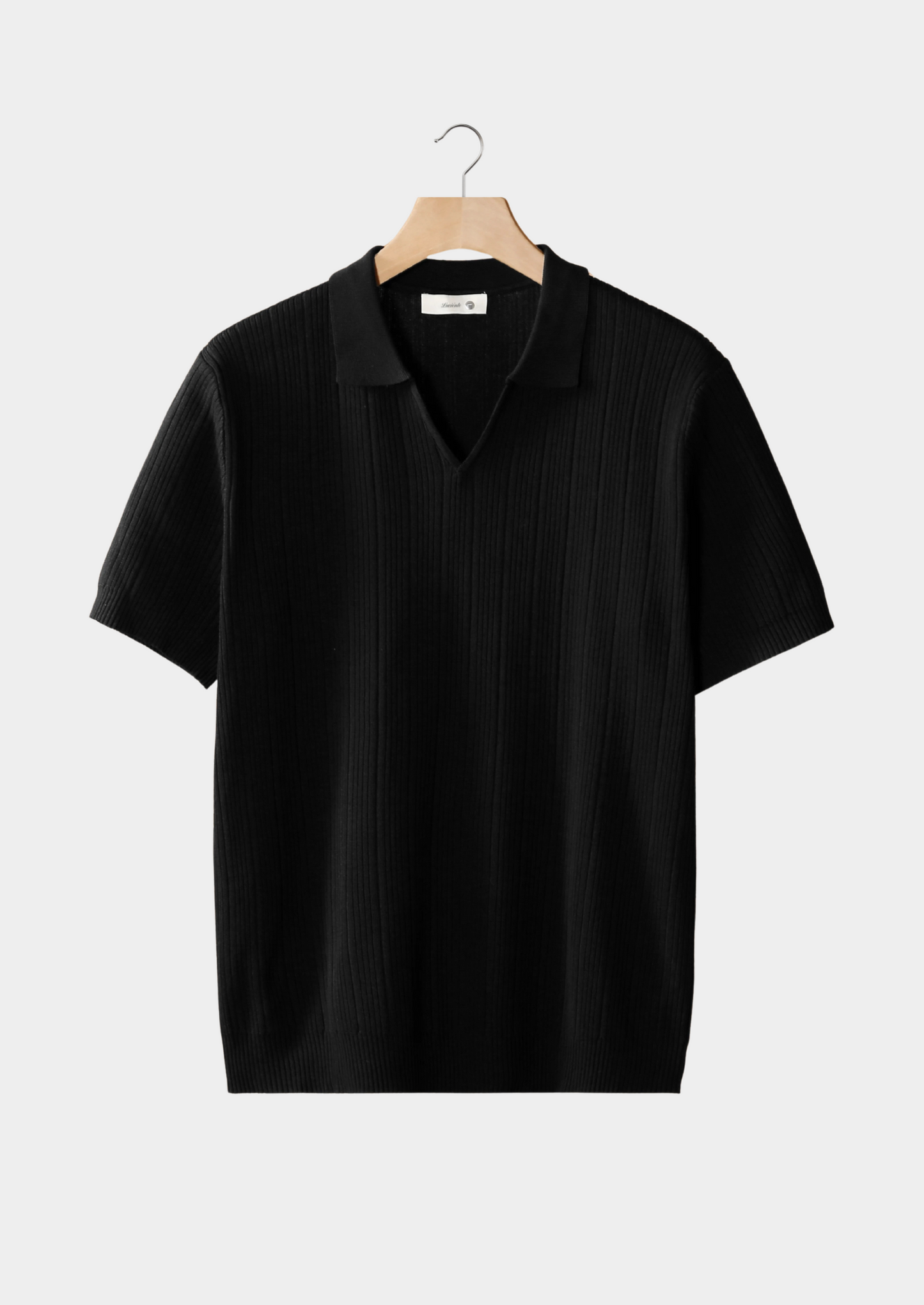 Black Open Collar Ribbed Polo | Vallentty