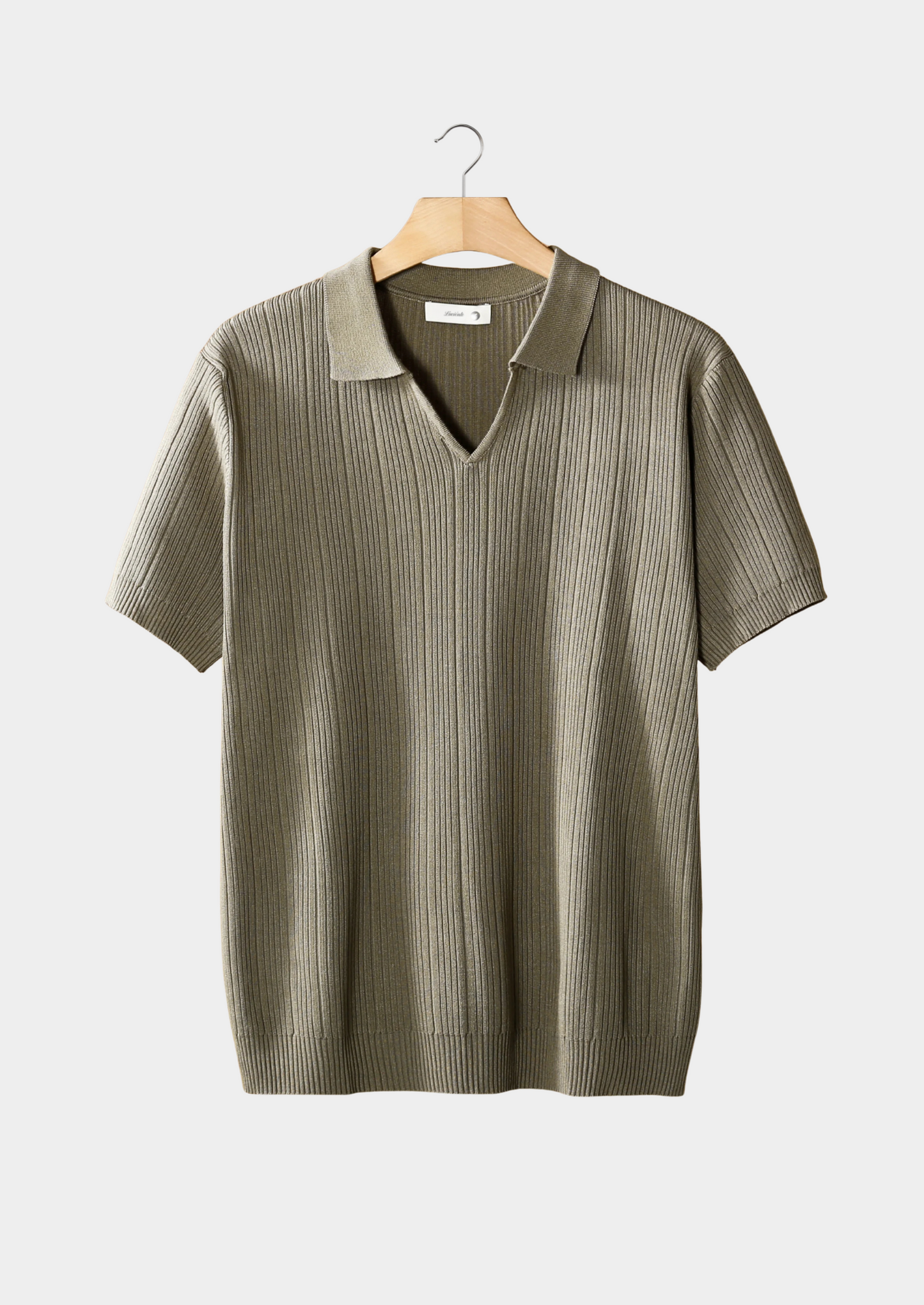 Taupe Open Collar Ribbed Polo | Vallentty