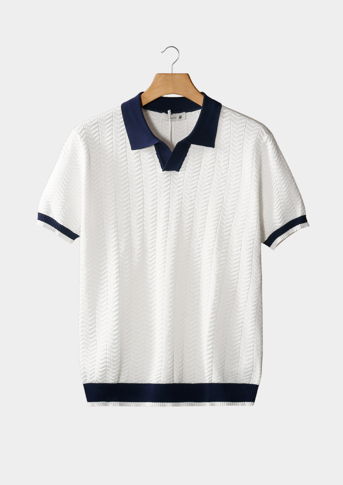 White Contrast Textured Polo | Vallentty