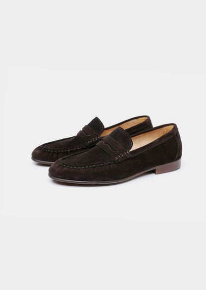 Coffee Classic Penny Suede Loafers | Vallentty
