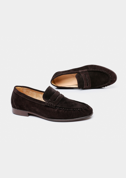 Coffee Classic Penny Suede Loafers | Vallentty