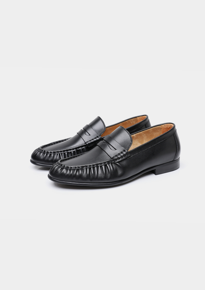 Black Classic Penny Leather Loafers | Vallentty