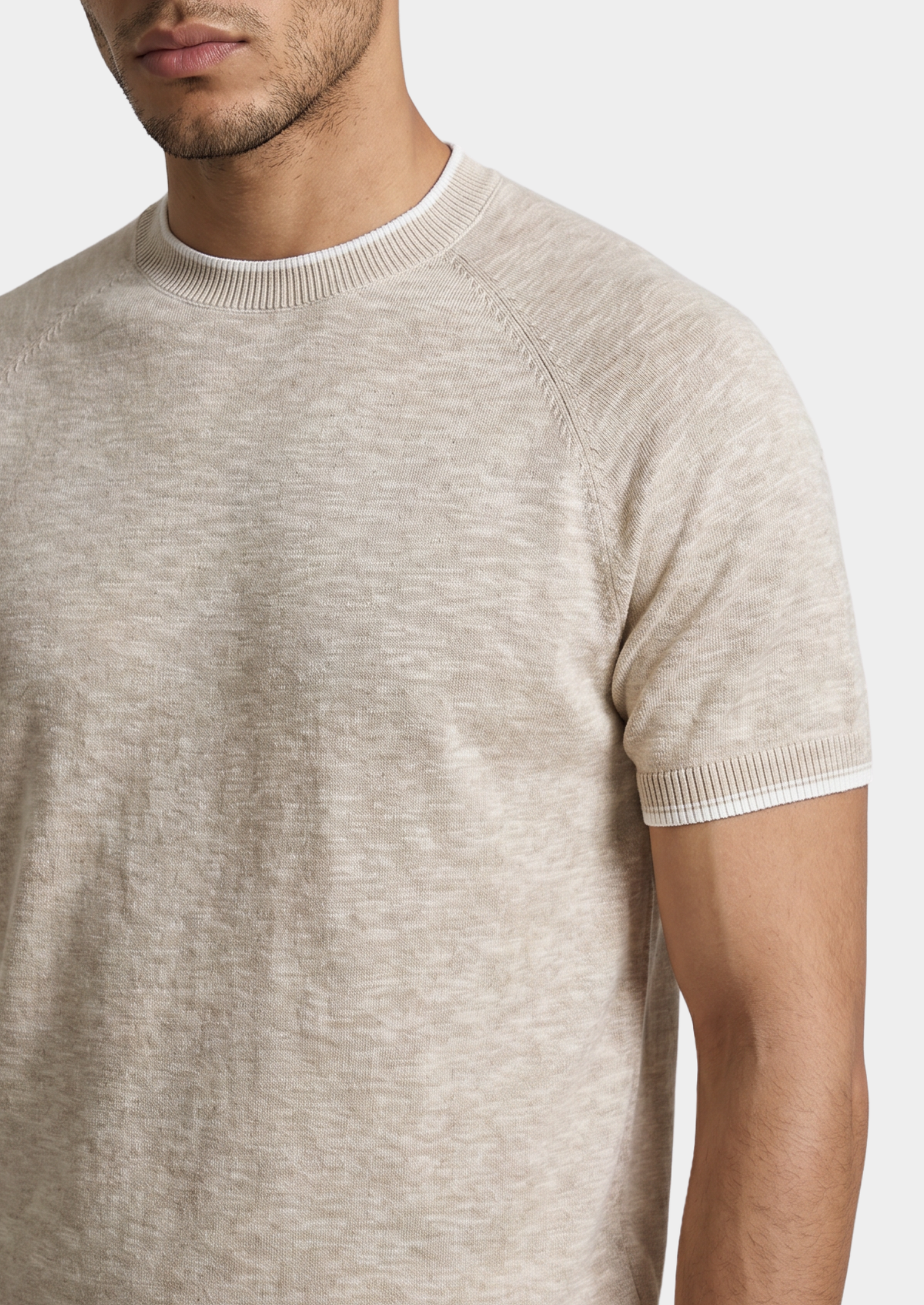Capri Beige Linen Contrast T-Shirt | Vallentty