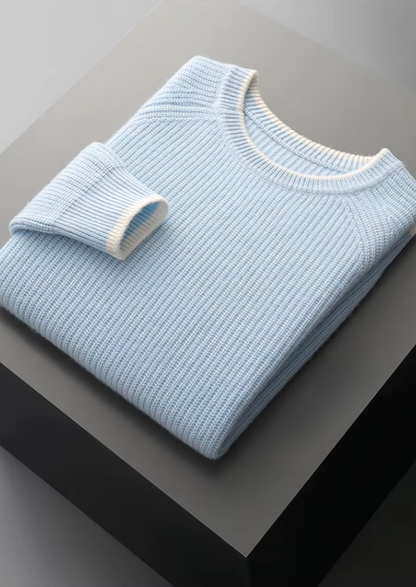 Pure Extra-Fine Merino Wool Two Tone Crewneck | Vallentty