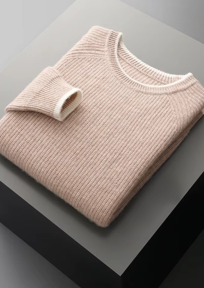 Pure Extra-Fine Merino Wool Two Tone Crewneck | Vallentty