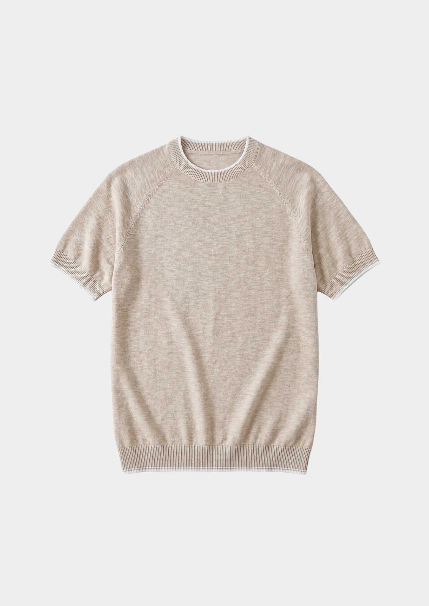 Capri Beige Linen Contrast T-Shirt | Vallentty