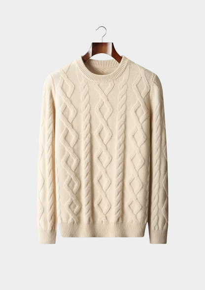 Pure Extra-Fine Merino Wool Wintertime Cable Crewneck | Vallentty