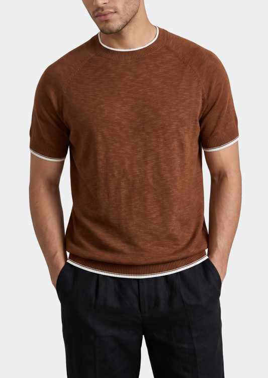 Capri Caramel Linen Contrast T-Shirt | Vallentty