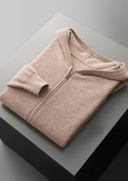 Pure Extra-Fine Merino Wool Ribbed Zip Hoodie | Vallentty