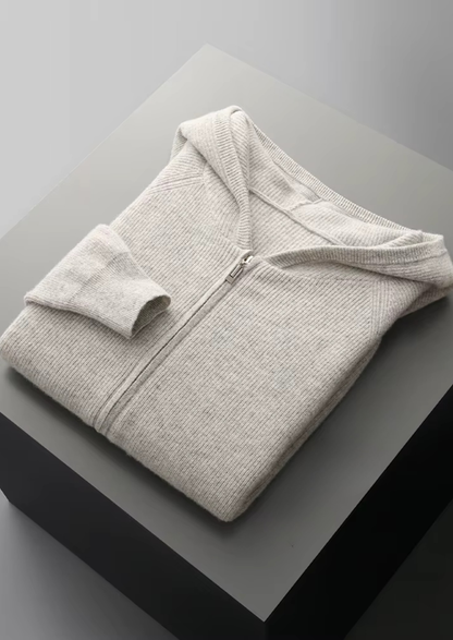 Pure Extra-Fine Merino Wool Ribbed Zip Hoodie | Vallentty