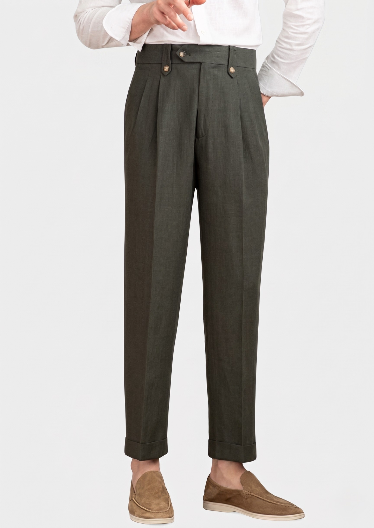Cagliari Pleated Coastal Trousers - Olive | Vallentty