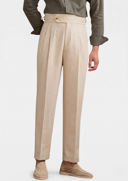 Napoli Pleated Coastal Trousers - Sand | Vallentty