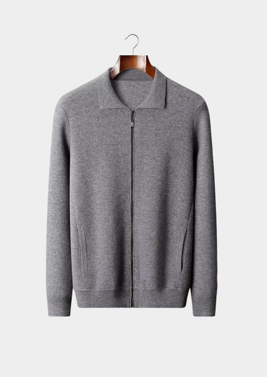Pure Extra-Fine Merino Wool Polo Zip Cardigan | Vallentty