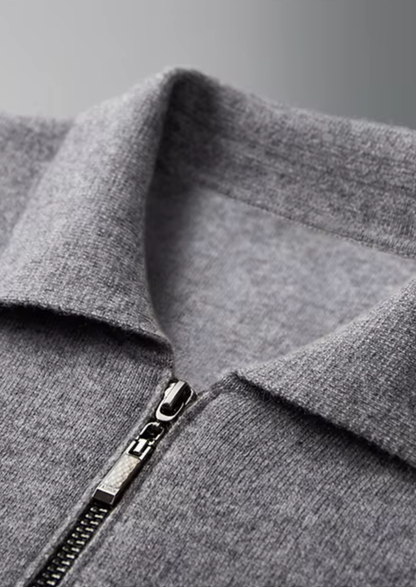 Pure Extra-Fine Merino Wool Polo Zip Cardigan | Vallentty