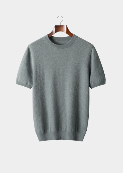 Premium Cashmere Classic Crewneck T-Shirt - Shadow Flint | Vallentty