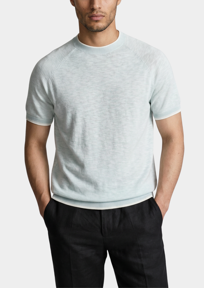 Capri Ice Blue Linen Contrast T-Shirt | Vallentty
