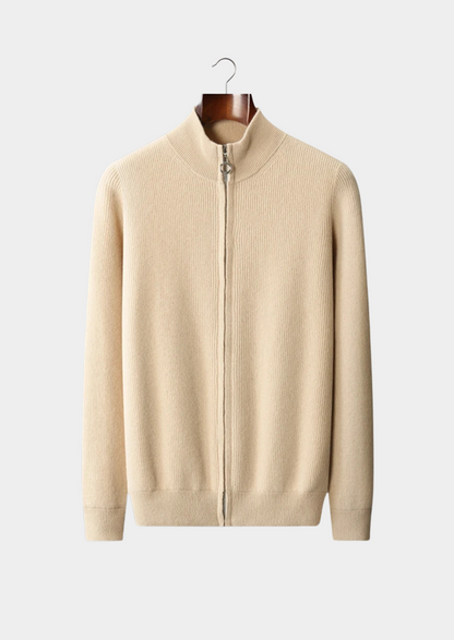 Pure Extra-Fine Merino Wool Ribbed Zip Cardigan | Vallentty