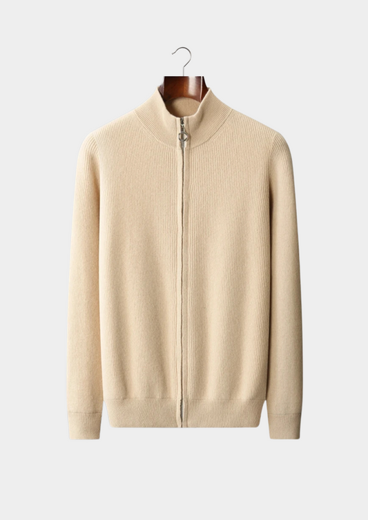 Pure Extra-Fine Merino Wool Ribbed Zip Cardigan | Vallentty