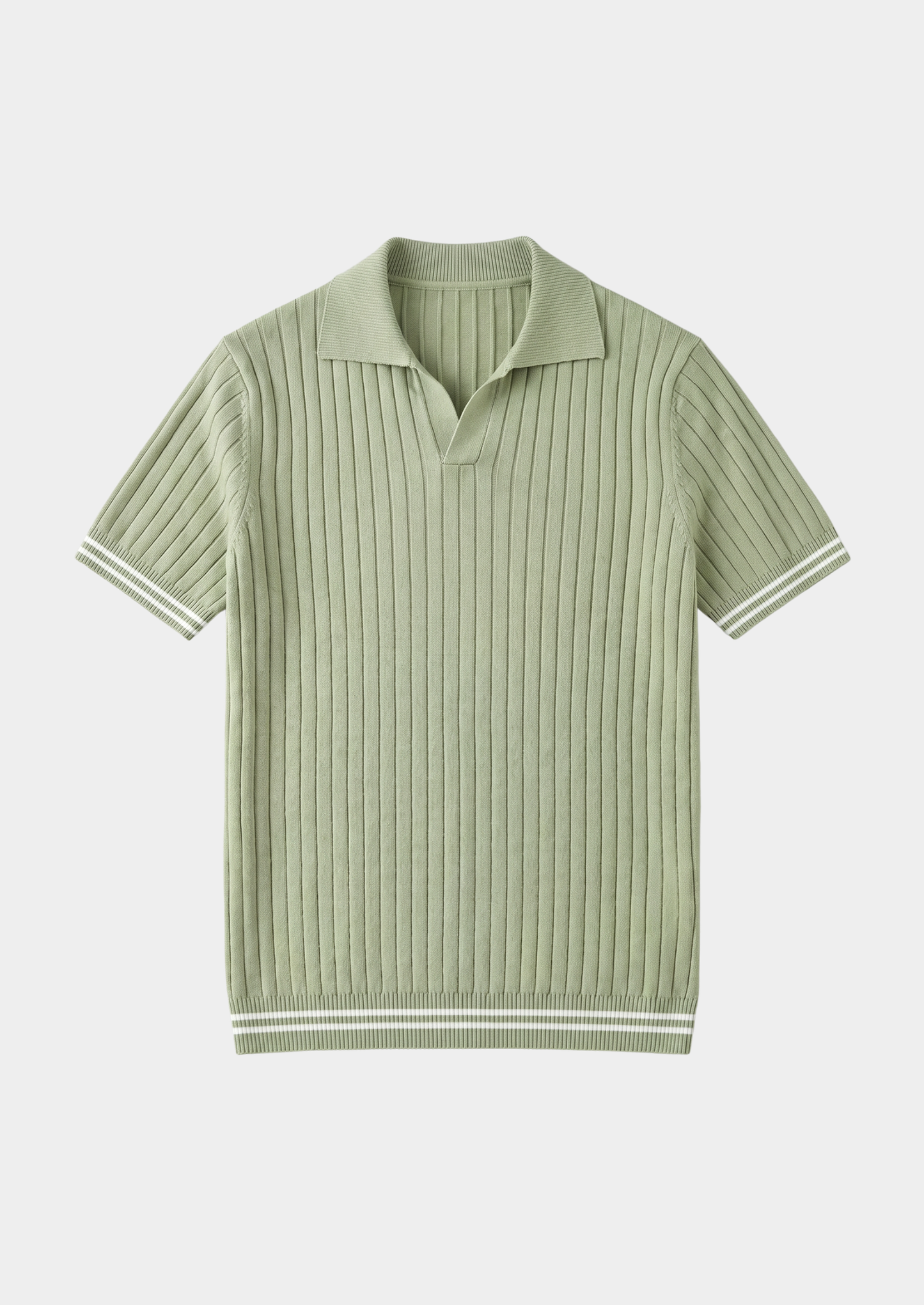 Pierre Pistache Ribbed Buttonless Polo | Vallentty