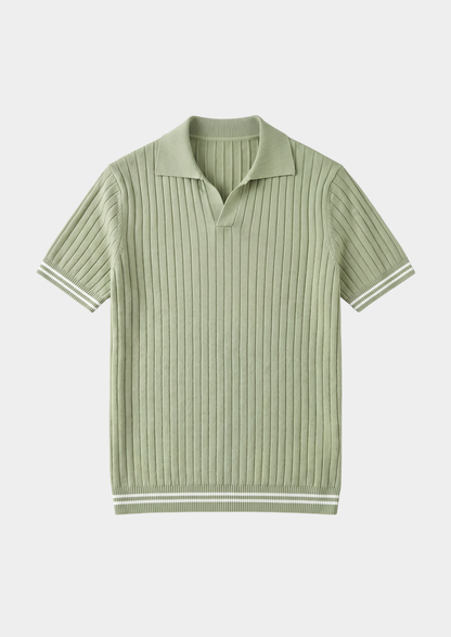 Pierre Pistache Ribbed Buttonless Polo | Vallentty
