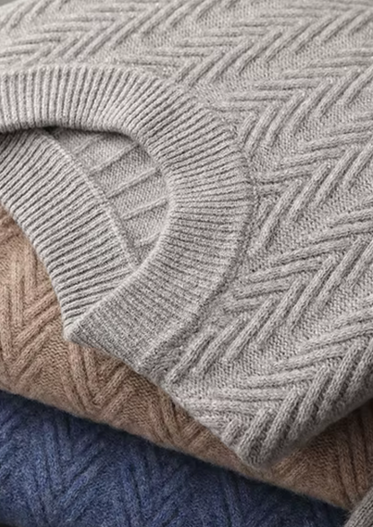 Pure Extra-Fine Merino Wool Herringbone Crewneck | Vallentty