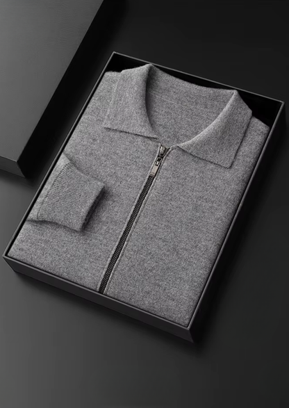 Pure Extra-Fine Merino Wool Polo Zip Cardigan | Vallentty
