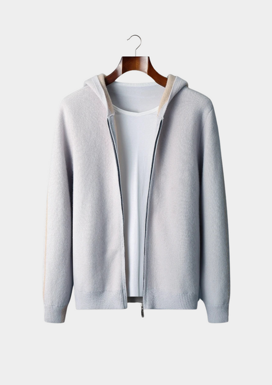 Premium Cashmere Two-Tone Zipper Hoodie | Vallentty