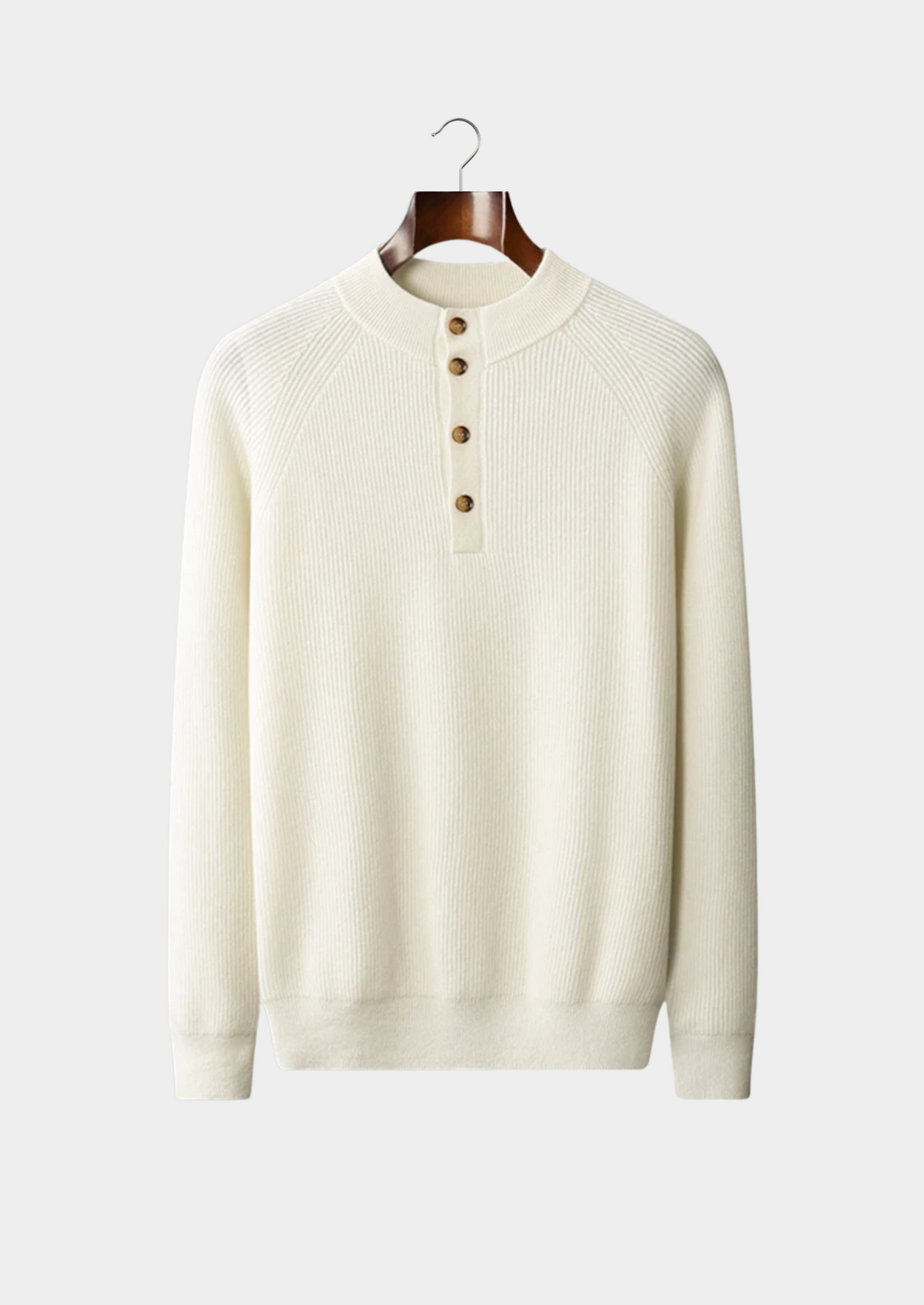 Premium Cashmere Classic Ribbed Henley Sweater | Vallentty
